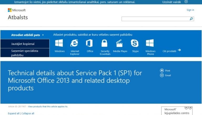 Microsoft sāk piedāvāt lejupielādei Service Pack 1 atjauninājumu Office 2013