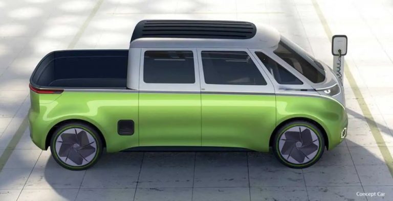 Volkswagen publicē elektriska pikapa attēlus, kas veidots uz agrīna “ID.Buzz” dizaina bāzes